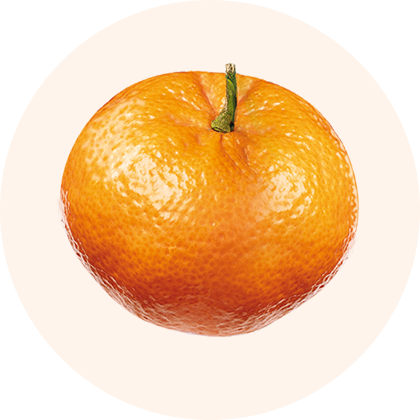 A ripe, textured orange fruit with a green stem.